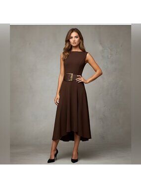 A Line Sleeveless Asymmetrical Hem Dress Brown